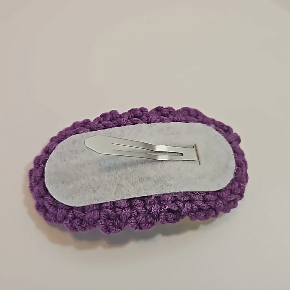 Hand Crafted crochet hair clip handmade  purple with yellow flower snap clip bow